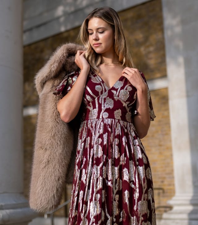 Gini London Women's Dark Burgundy Floral Midi Dress Gini London New Look - 2