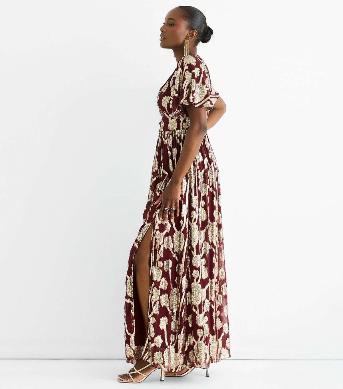 Gini London Women's Dark Burgundy Floral Midi Dress Gini London New Look - 4