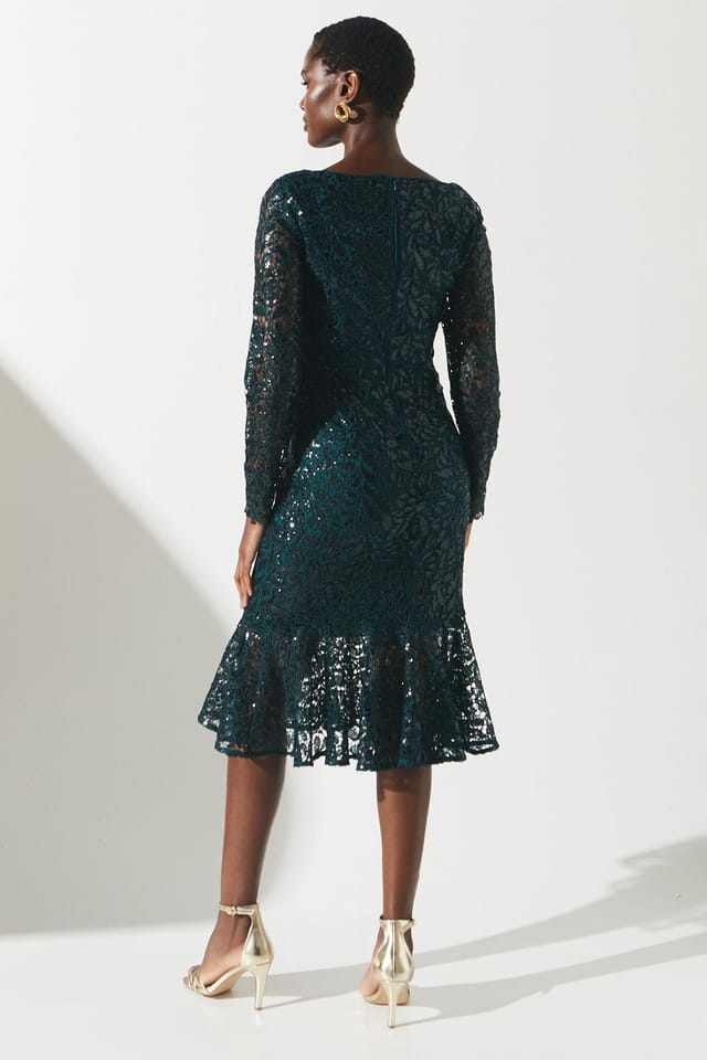 Coast Coast Women's Party Sequin Lace Long Sleeve Midi Dress in Forest - 3