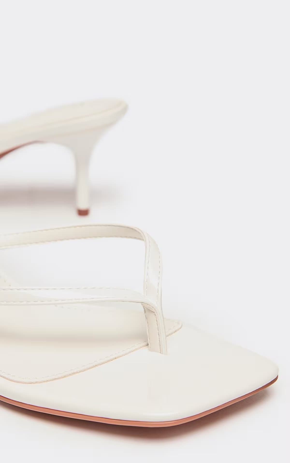 EGO Celeste Thong Strap Square Toe Heeled Mule In White Patent, Women's Size UK 3
