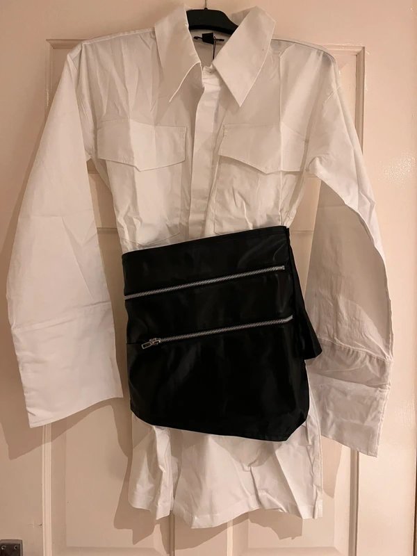 PrettyLittleThing Faux leather corset with oversized shirt dress 4 - 1