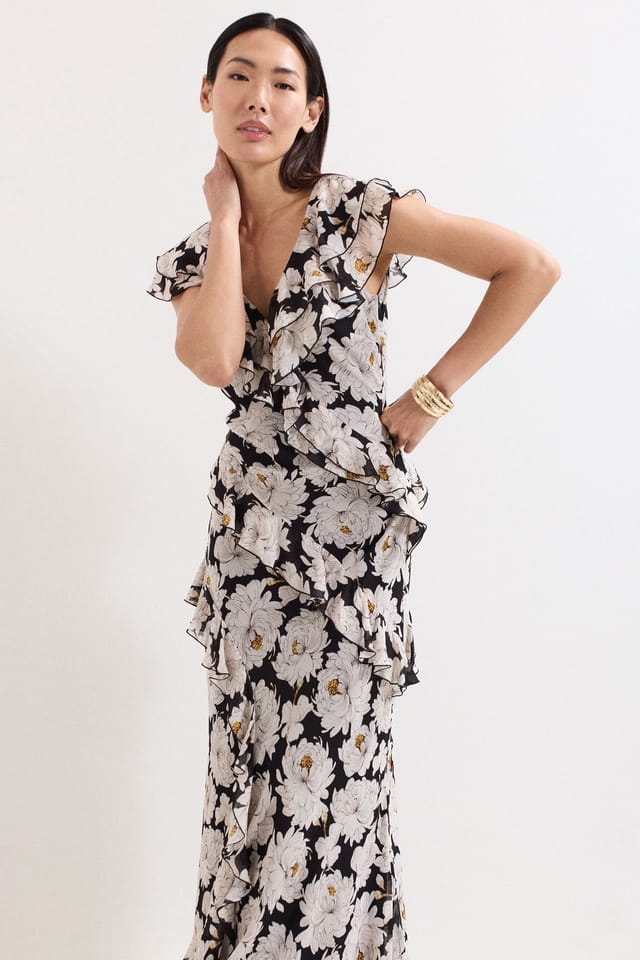 Phase Eight Phase Eight Women's Eva Floral Ruffle Printed Maxi Dress in Pale Pink - 3