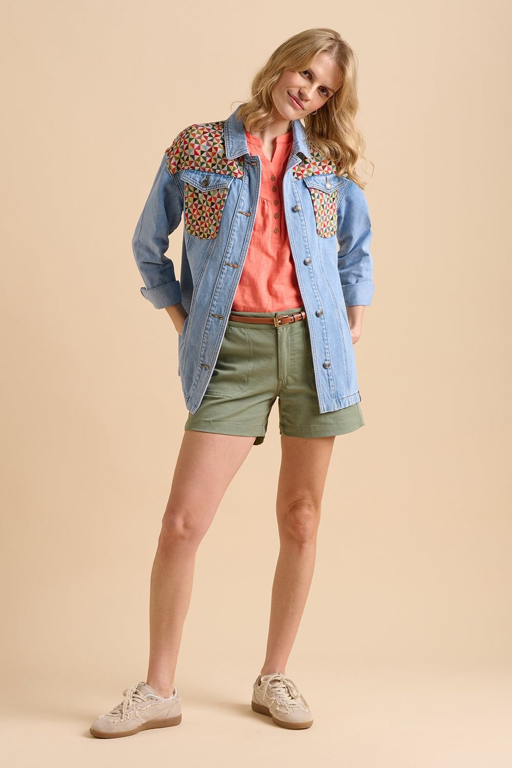 Brakeburn Brakeburn Women's Patchwork Denim Shirt in Mid Blue - 2