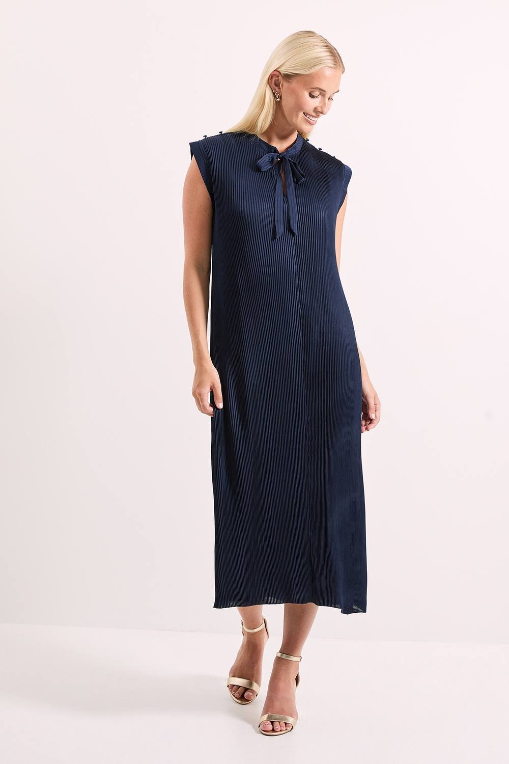 Principles Principles Women's Plisse Tie Front Midi Dress in Navy - 2