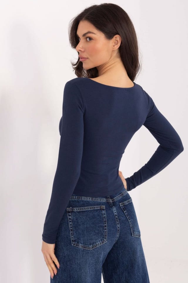 Love Lace Love Lace Women's Fitted Cotton Elastane Long Sleeve Blouse Style 224682 in Navy - 3