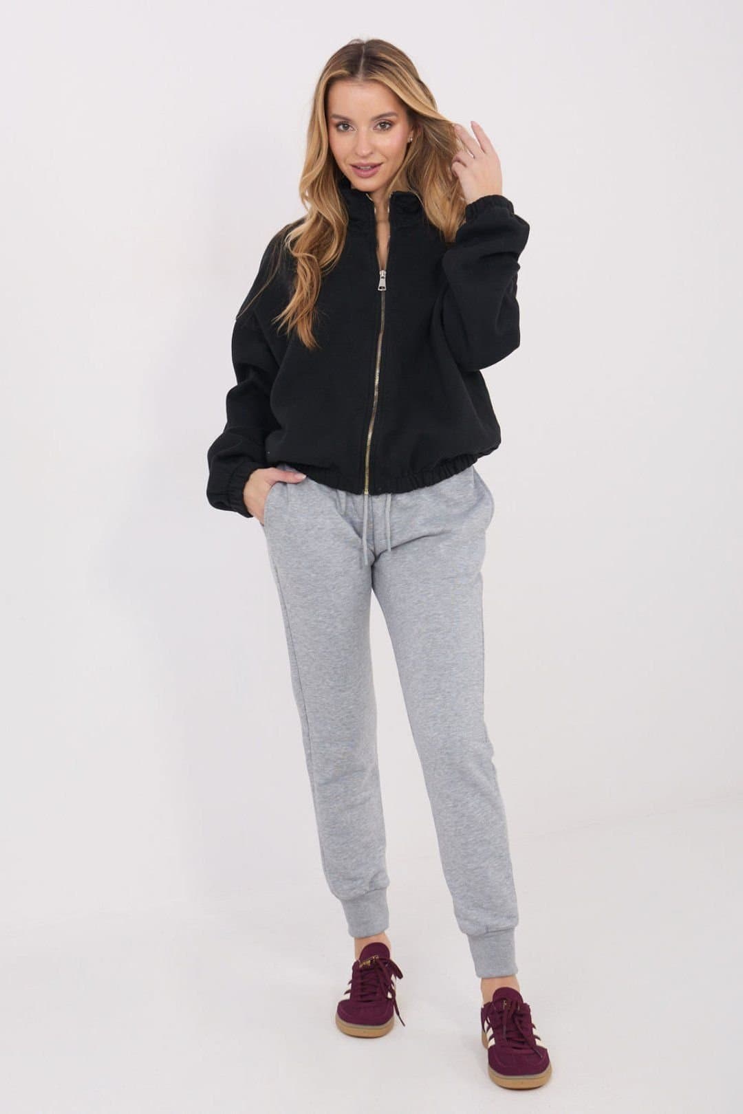 Love Lace Love Lace Women's Classic Stand Up Collar Zip Sweatshirt in Black