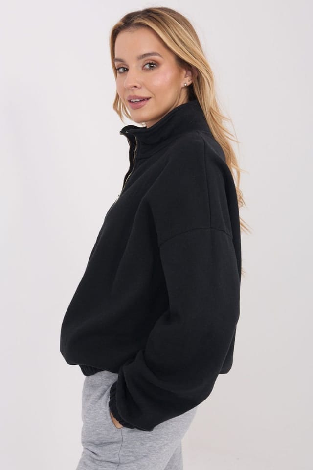 Love Lace Love Lace Women's Classic Stand Up Collar Zip Sweatshirt in Black - 2