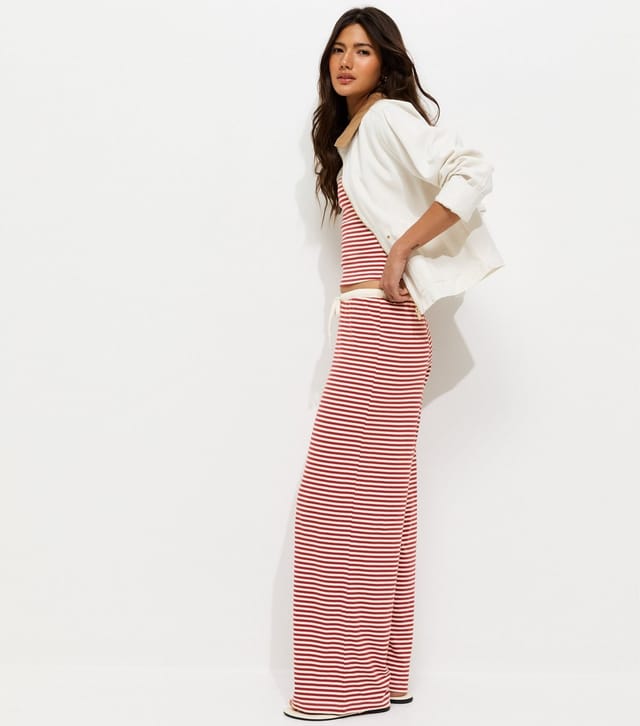 New Look Women's Red Striped Drawstring Wide Leg Trousers New Look - 3