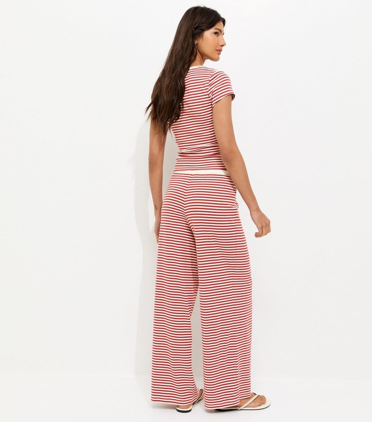 New Look Women's Red Striped Drawstring Wide Leg Trousers New Look - 4