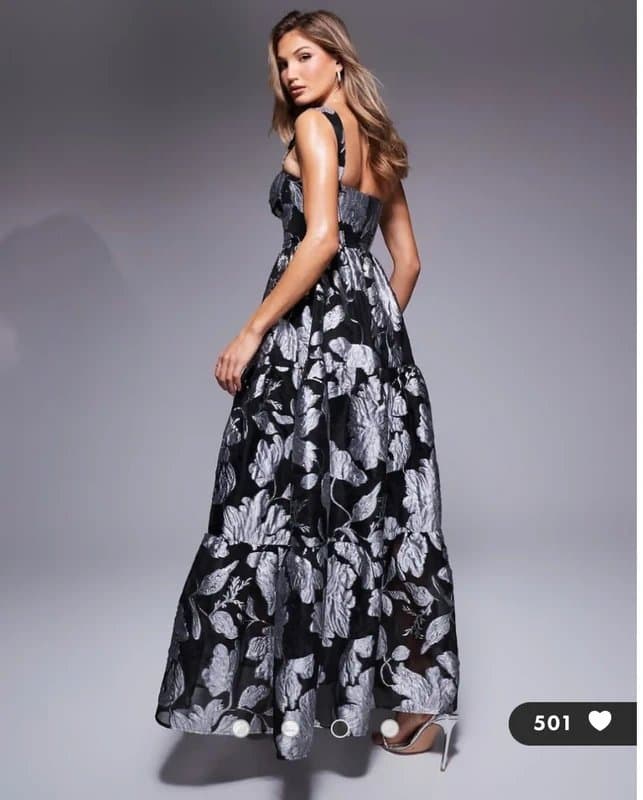 ASOS ASOS Luxe jacquard corseted strappy maxi black tie dress in mono floral