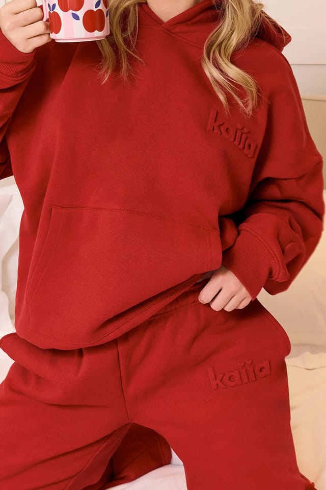 Kaiia Kaiia Embossed Logo Wide Leg Joggers Red Rose - 2