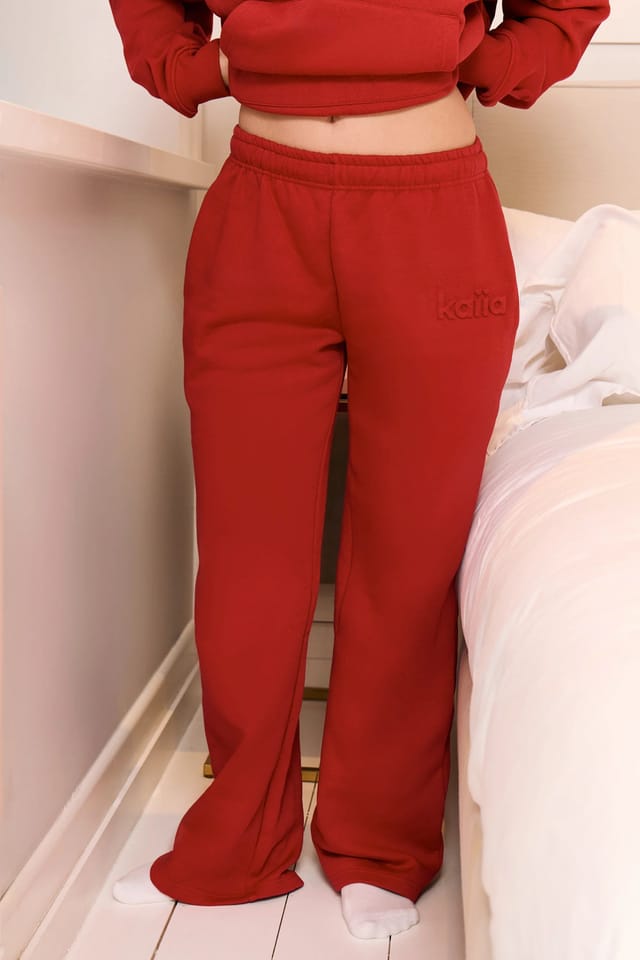 Kaiia Kaiia Embossed Logo Wide Leg Joggers Red Rose - 3