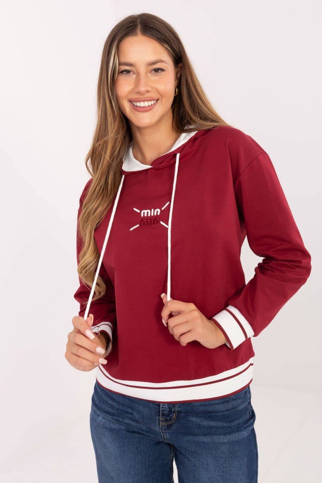 Love Lace Love Lace Women's Cotton Elastane Hooded Embroidered Sweatshirt in Red
