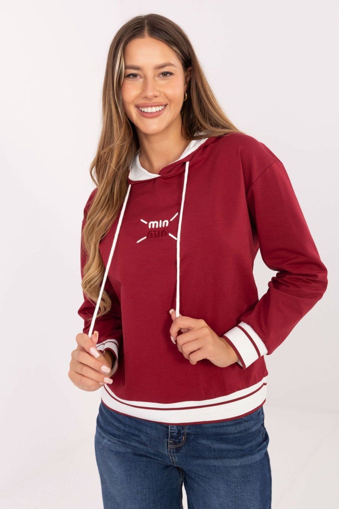 Love Lace Red Cotton Elastane Hooded Sweatshirt