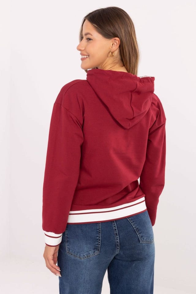 Love Lace Love Lace Women's Cotton Elastane Hooded Embroidered Sweatshirt in Red - 3