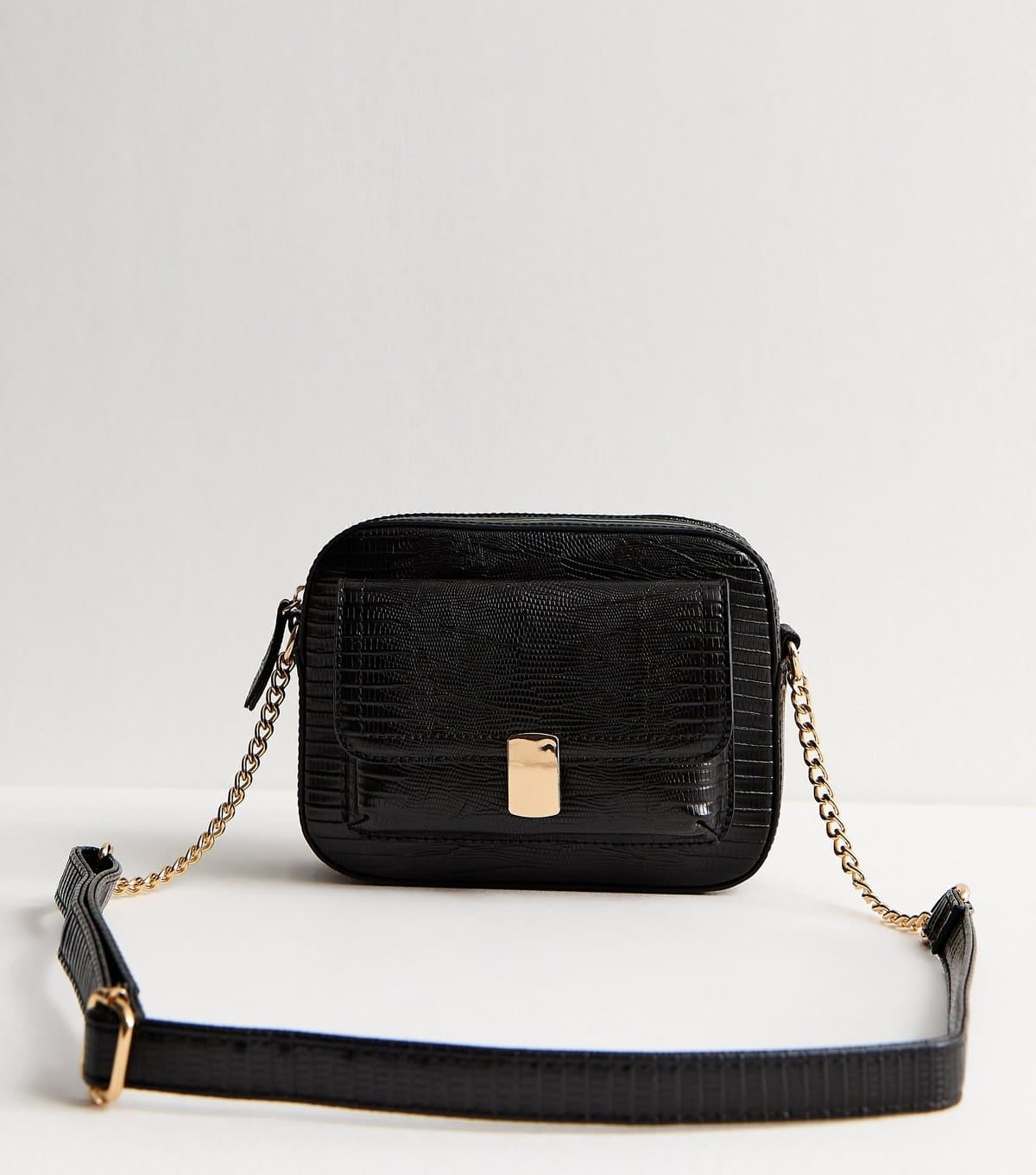 New Look Black Faux Leather Textured Cross Body Bag Vegan New Look