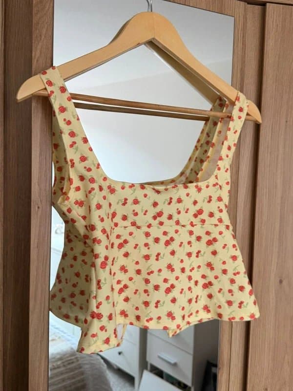 ASOS Design ASOS Design Yellow Floral Print Crop Top with Tie Front