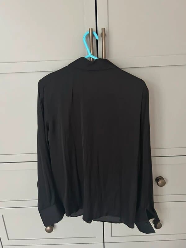 New Look Black satin shirt with tie up detail at from