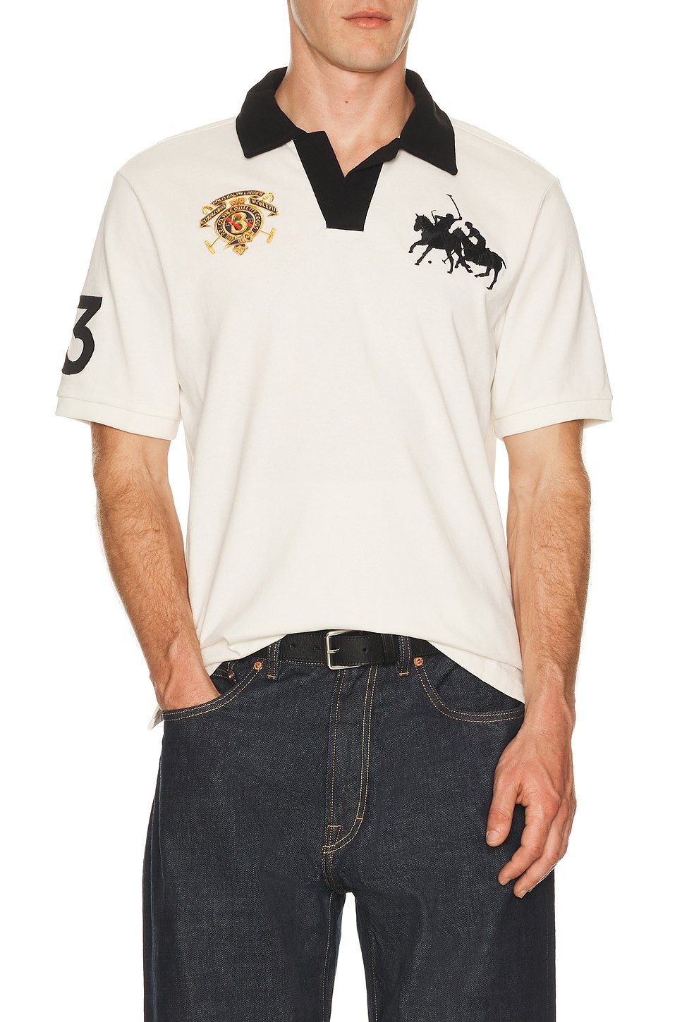 revolve Short Sleeve Jersey Knit Crest Logo Johnny Collar Polo - 1
