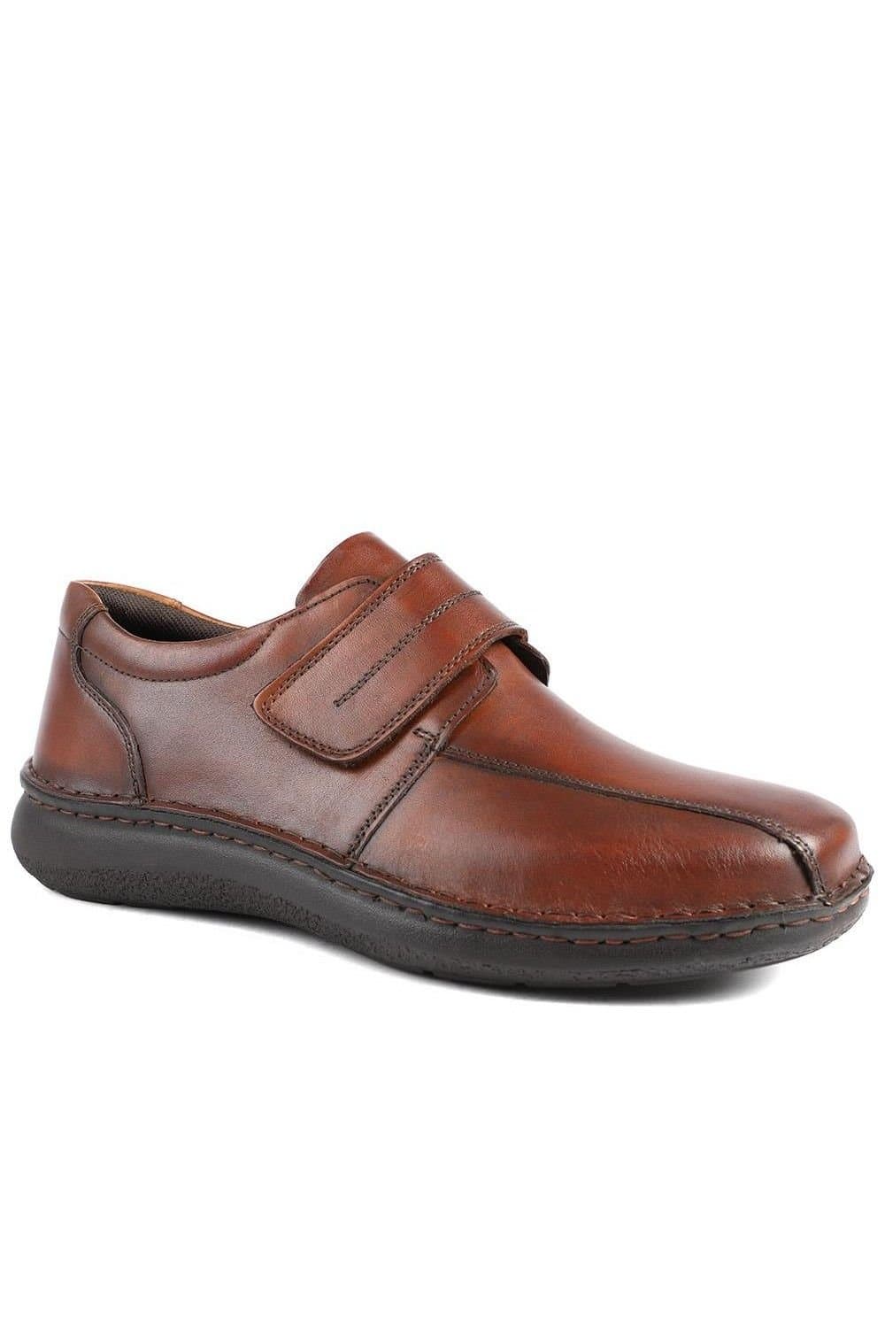 Pavers Pavers Men's Wide Fit Leather Smart Adjustable Fit Shoes in Brown