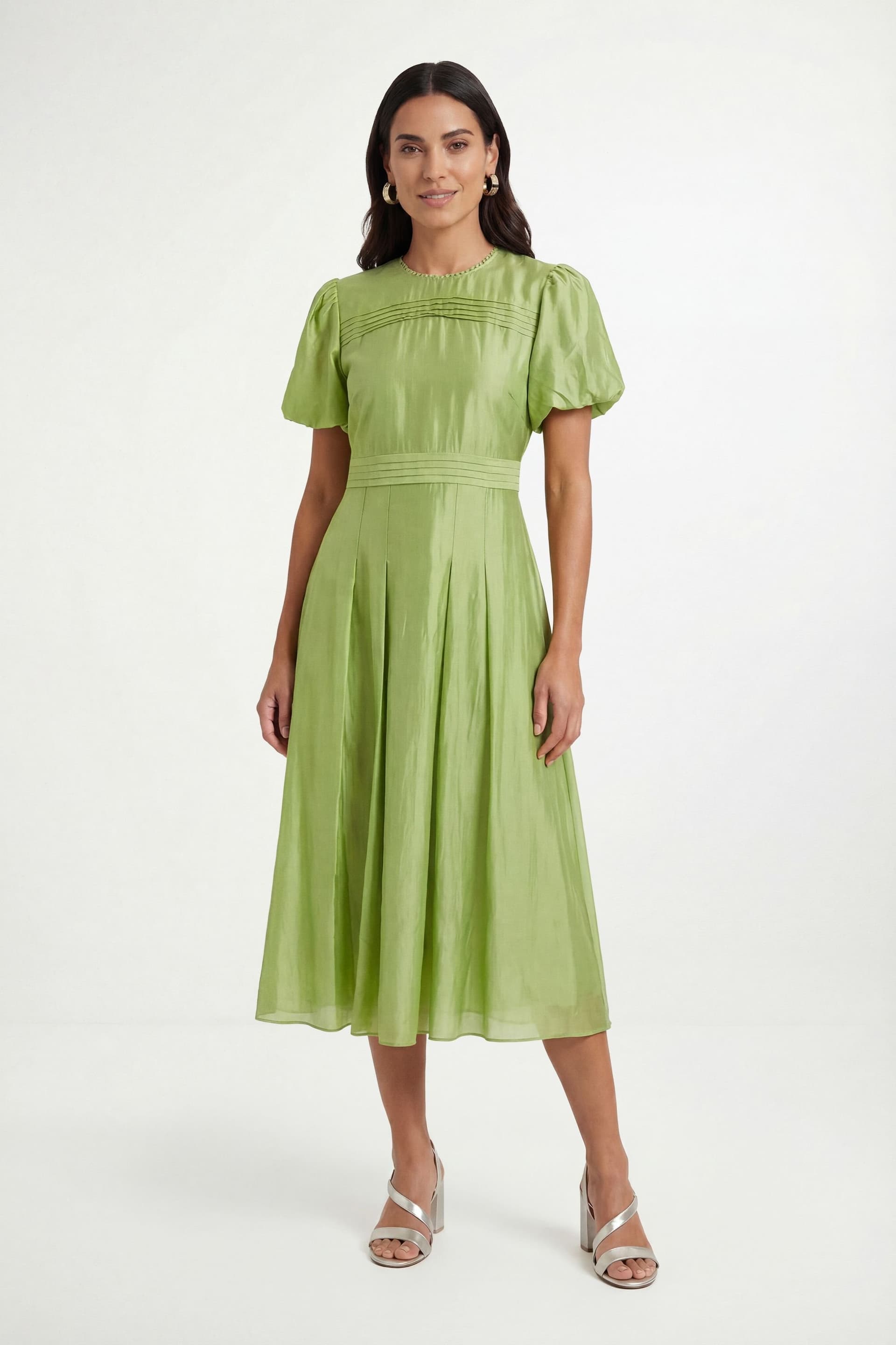 Wallis Wallis Women's Petite Tencel Pleated Midi Dress in Green