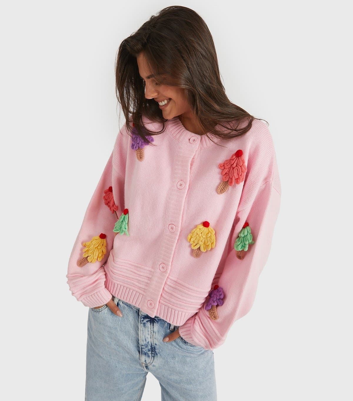 Skinnydip Women's Light Pink 3D Ice Cream Pink Knit Cardigan Skinnydip New Look