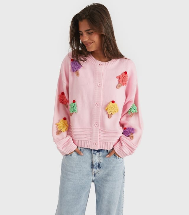 Skinnydip Women's Light Pink 3D Ice Cream Pink Knit Cardigan Skinnydip New Look - 2