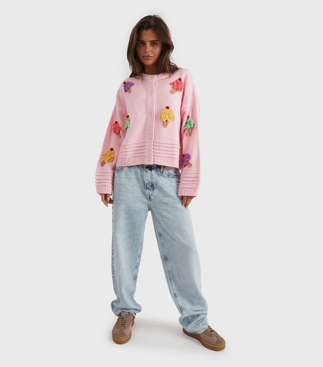 Skinnydip Women's Light Pink 3D Ice Cream Pink Knit Cardigan Skinnydip New Look - 3