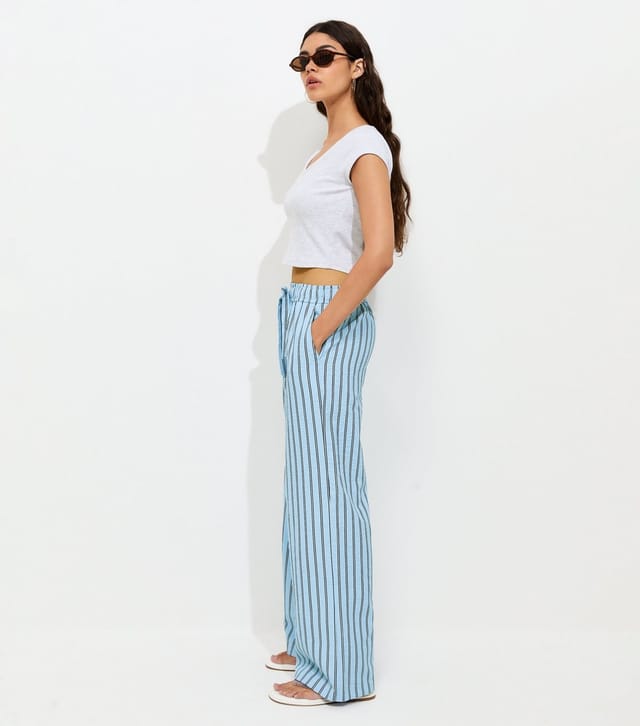 New Look Women's Blue With Cotton Striped Wide Leg Trousers New Look - 3