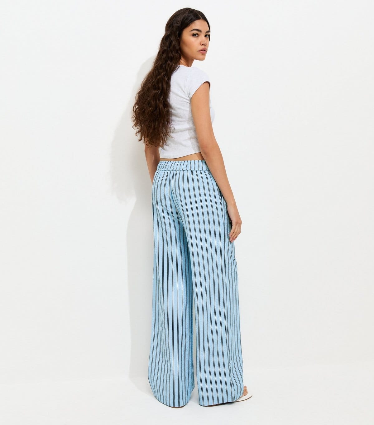 New Look Women's Blue With Cotton Striped Wide Leg Trousers New Look - 4