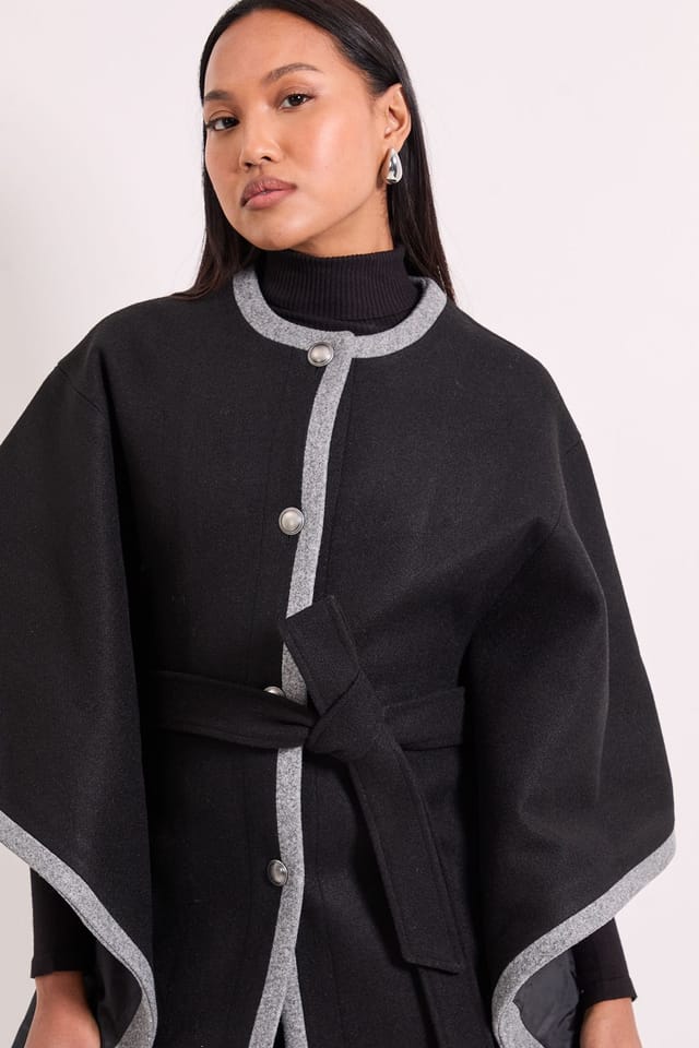 Wallis Wallis Women's Principles by Contrast Cape Coat in Black - 2