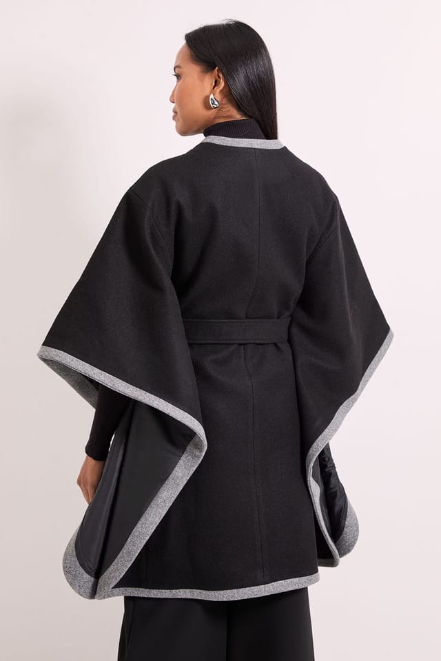 Wallis Wallis Women's Principles by Contrast Cape Coat in Black - 3