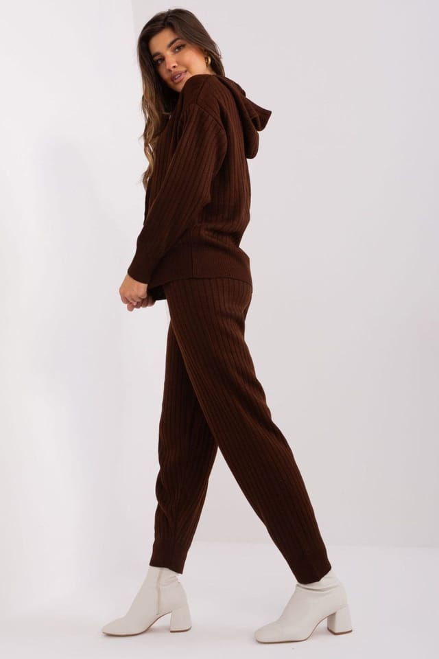 Love Lace Love Lace Women's Long Sleeve Hooded Sweater Pants Set in Brown - 3