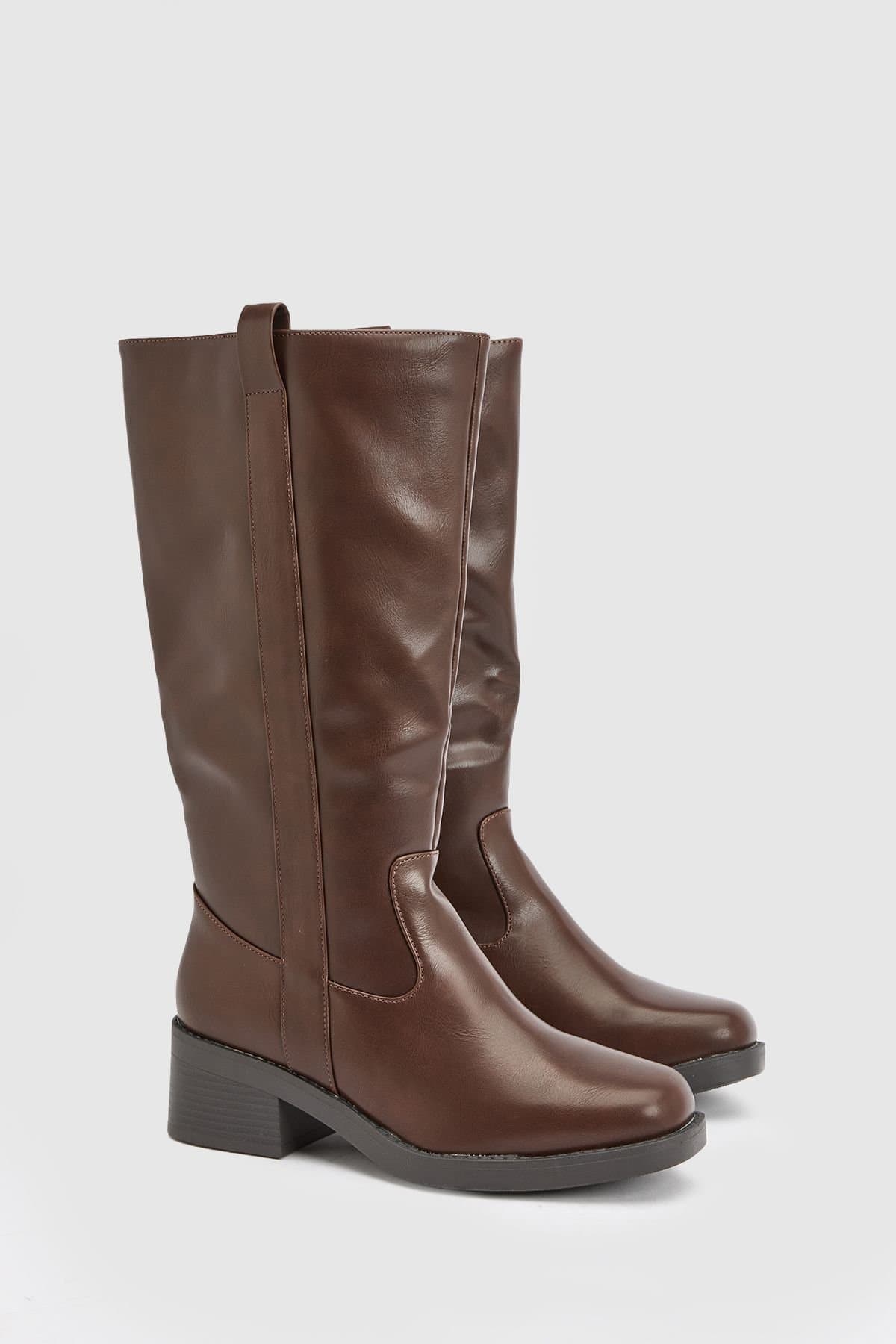 Dorothy Perkins Dorothy Perkins Women's Wide Fit Benji Faux Leather Knee Boots in Chocolate