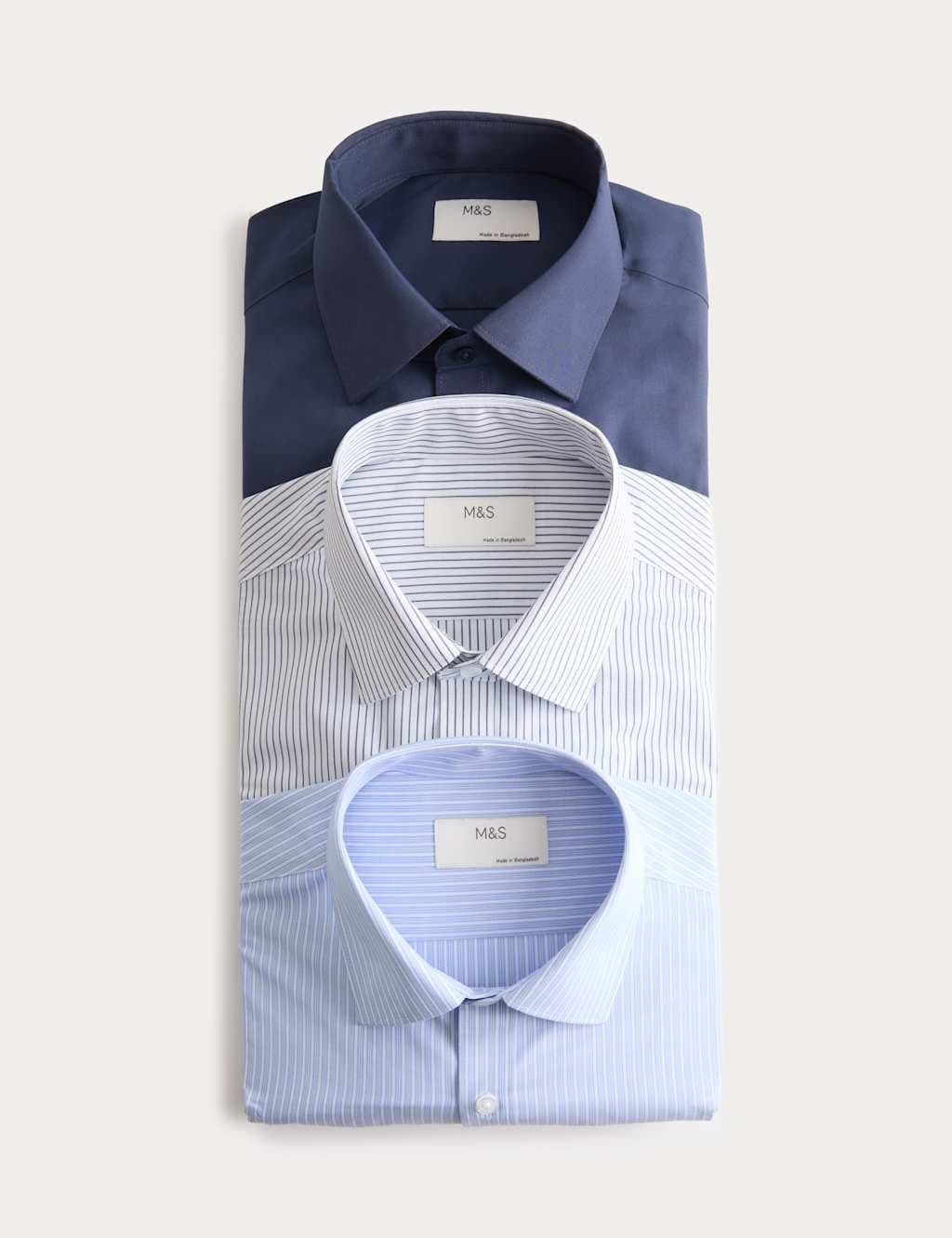 Marks & Spencer M&S 3 Pack Regular Fit Long Sleeve Shirts Blue Mix