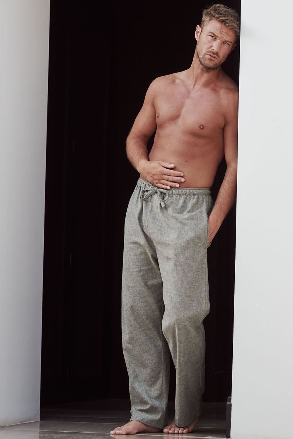 British Boxers British Boxers Men's 'Whitby Jet' Herringbone Brushed Cotton Pyjama Trousers in Dark Grey
