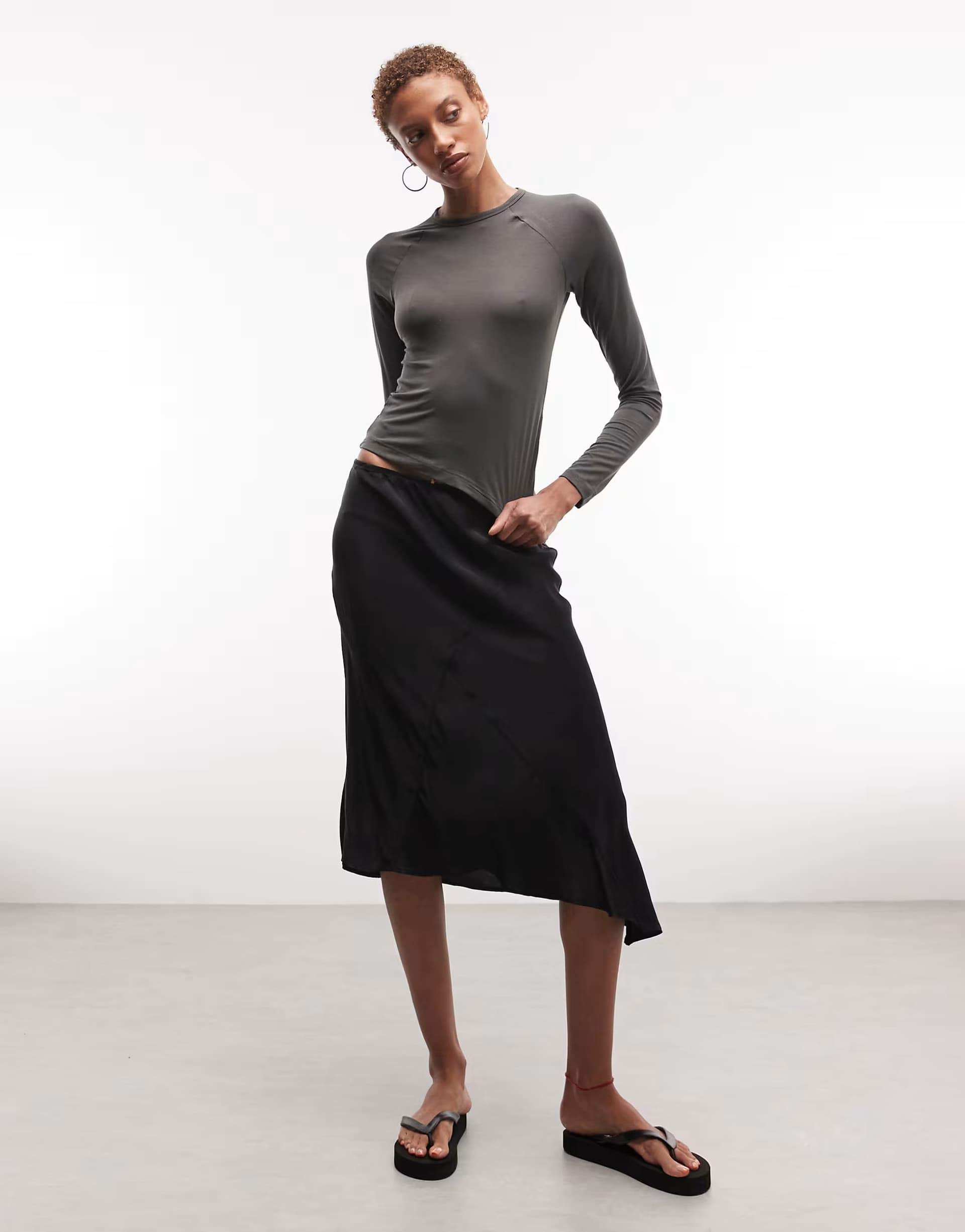 ASOS Weekday asymmetric satin skirt in black