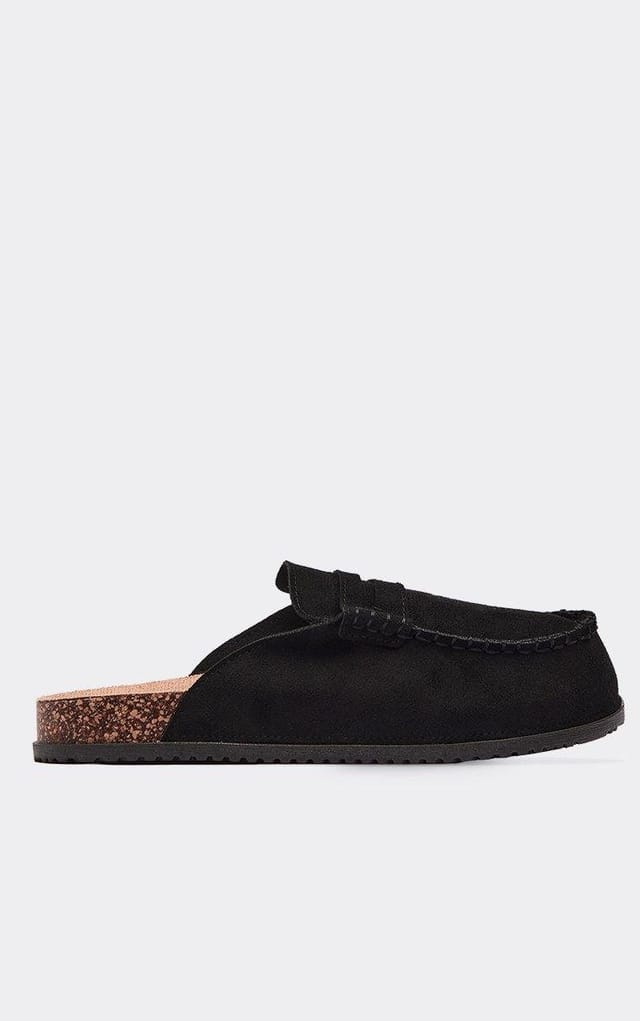 EGO Spark Stitching Detail Closed Toe Slip On Mule In Black Faux Suede, Women's Size UK 3 - 2