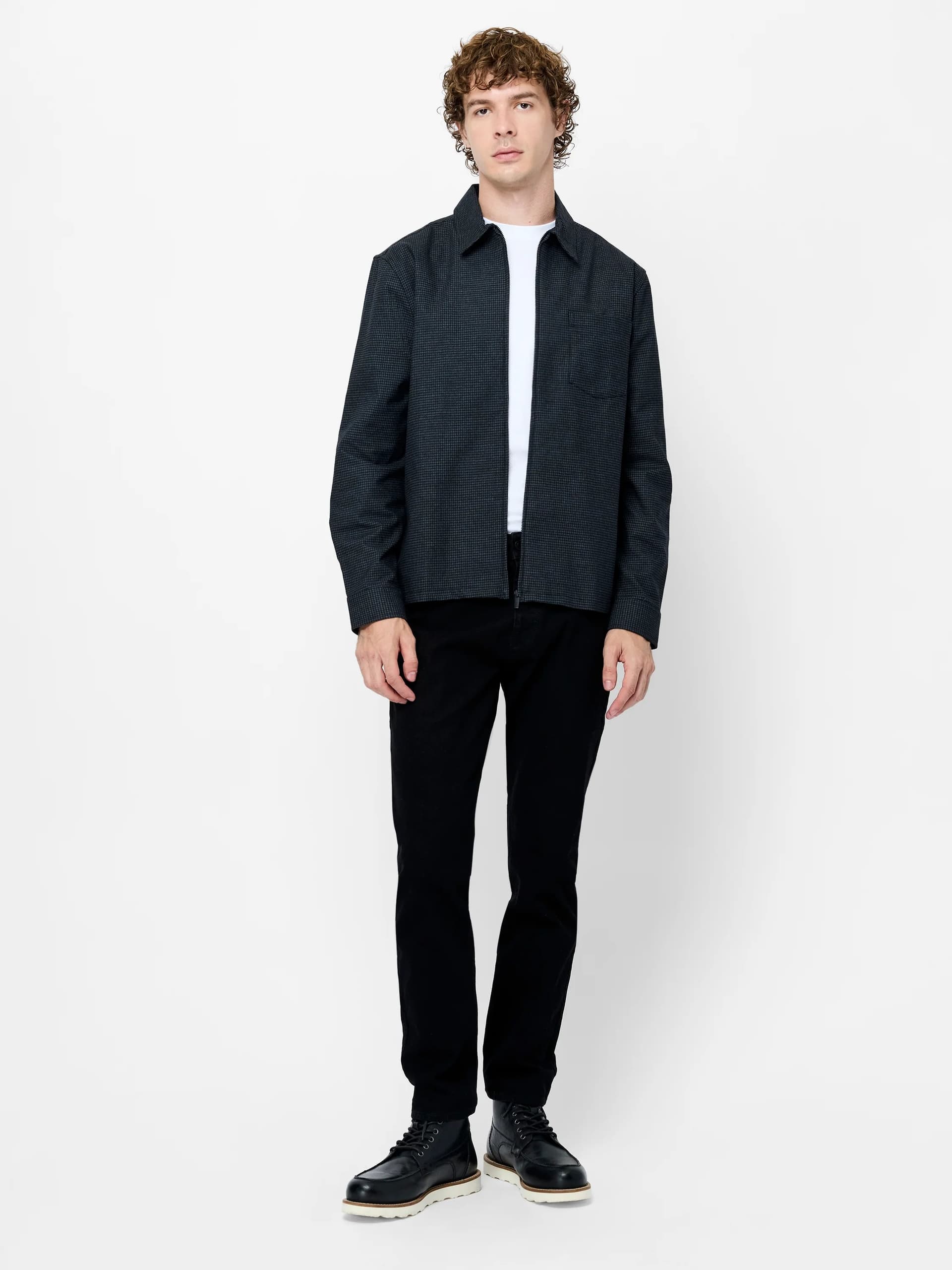French Connection Dark Grey Mini Check Zip Overshirt Black / Steel