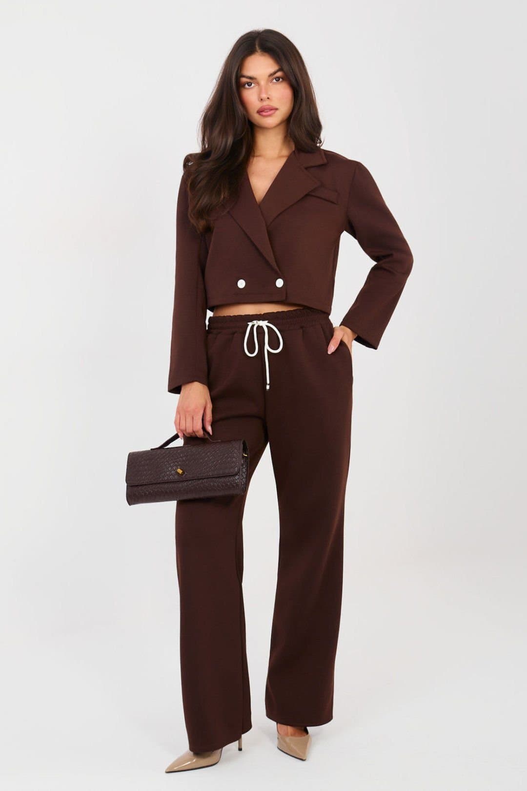 Love Lace Love Lace Women's Buttery Soft Blazer & Trouser Set in Brown