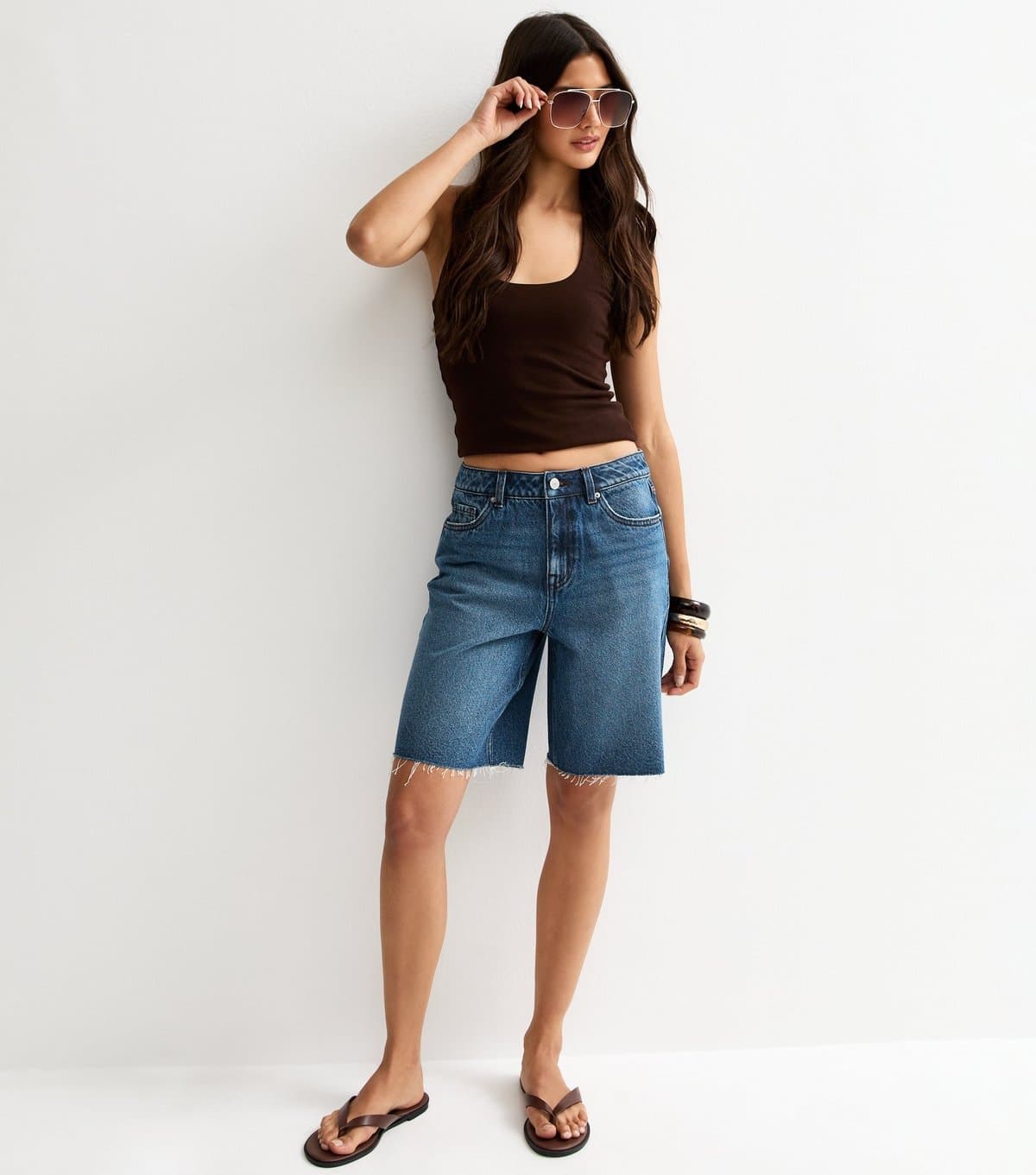 New Look Women's Blue Denim Cut Off Bermuda Shorts New Look