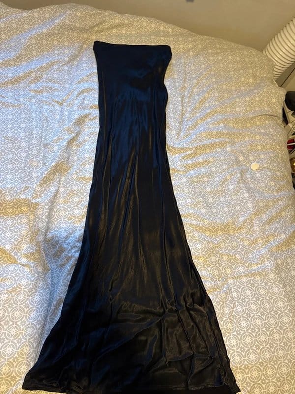 Bershka Bandeau Black Silk Maxi Dress