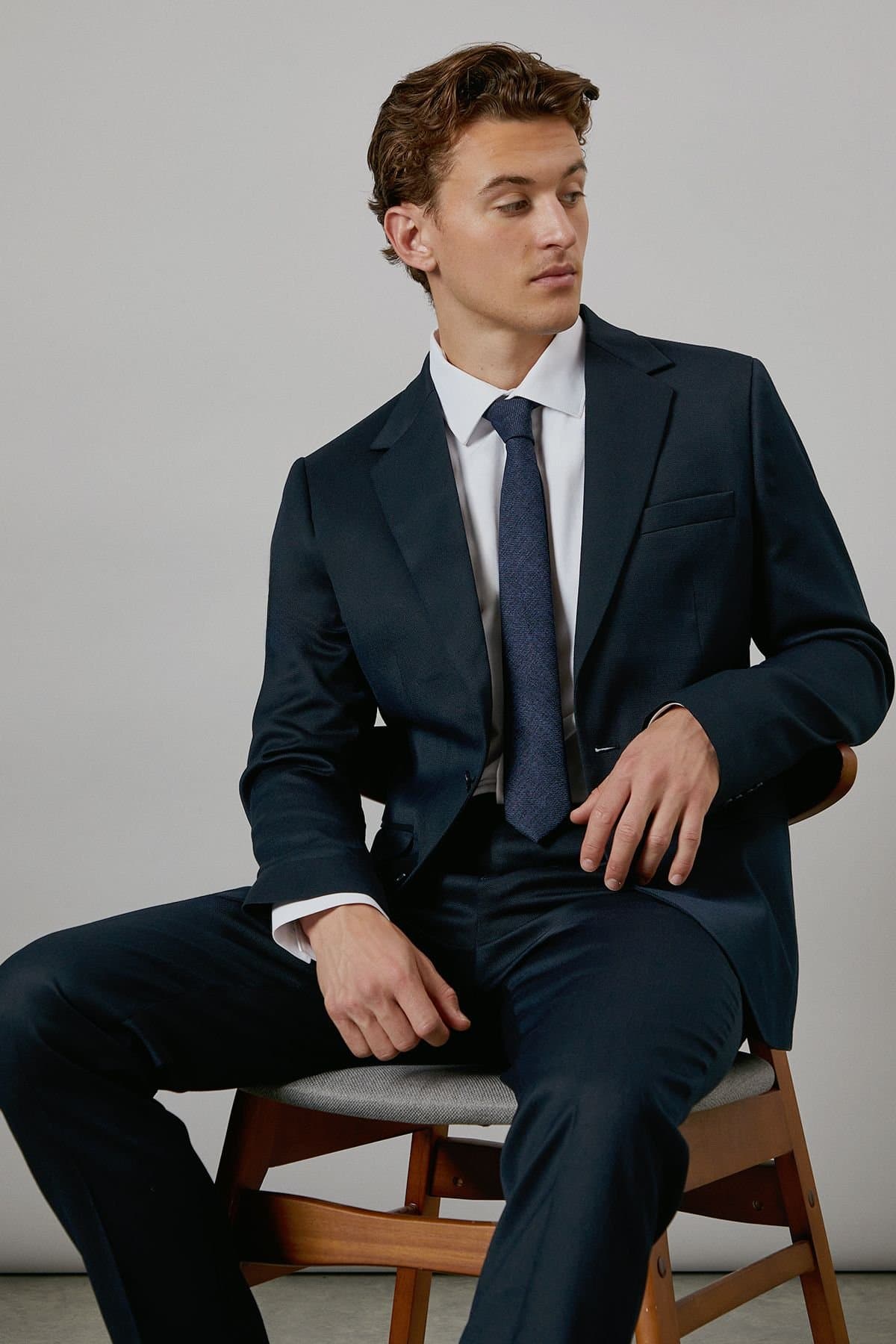 Burton Burton Men's Dark Navy Textured Stretch Slim Fit Suit Jacket