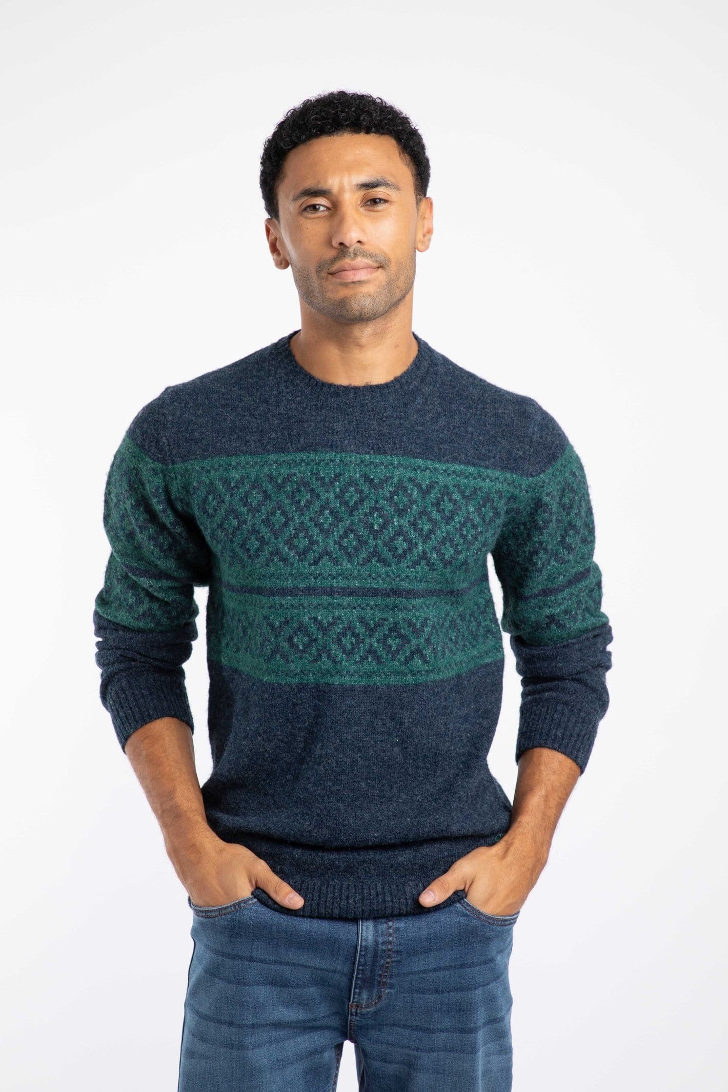 Weird Fish Weird Fish Men's Wicklow Fair Isle Crew Neck Jumper in Navy - 4