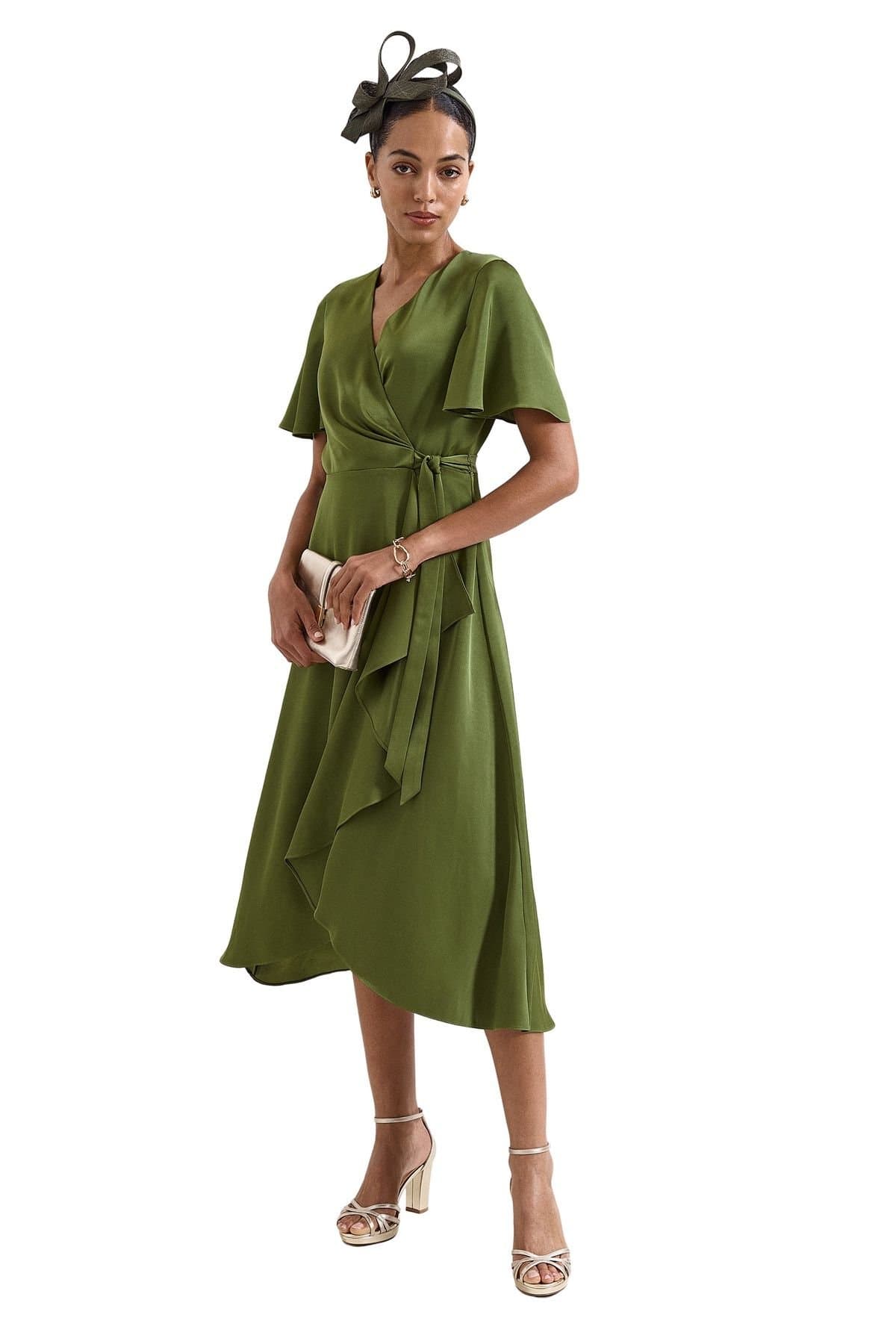 Phase Eight Phase Eight Women's Julissa V-Neck Satin Dress in Olive