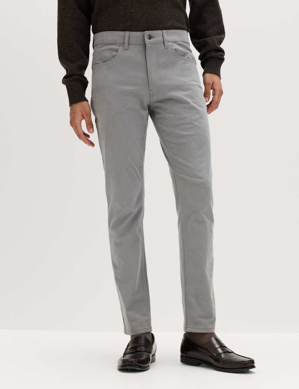 Marks & Spencer M&S Slim Fit 5 Pocket Stretch Trousers Ash Grey
