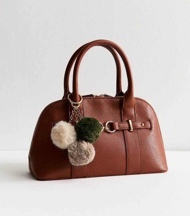 New Look Dark Green Three Pom Fluffy Bag Charm New Look - 2