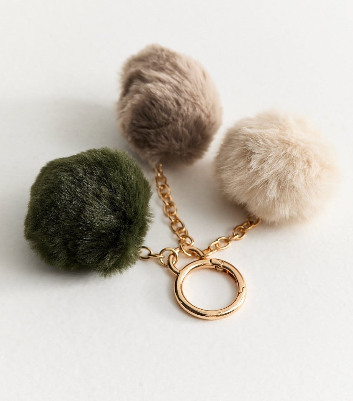 New Look Dark Green Three Pom Fluffy Bag Charm New Look - 4