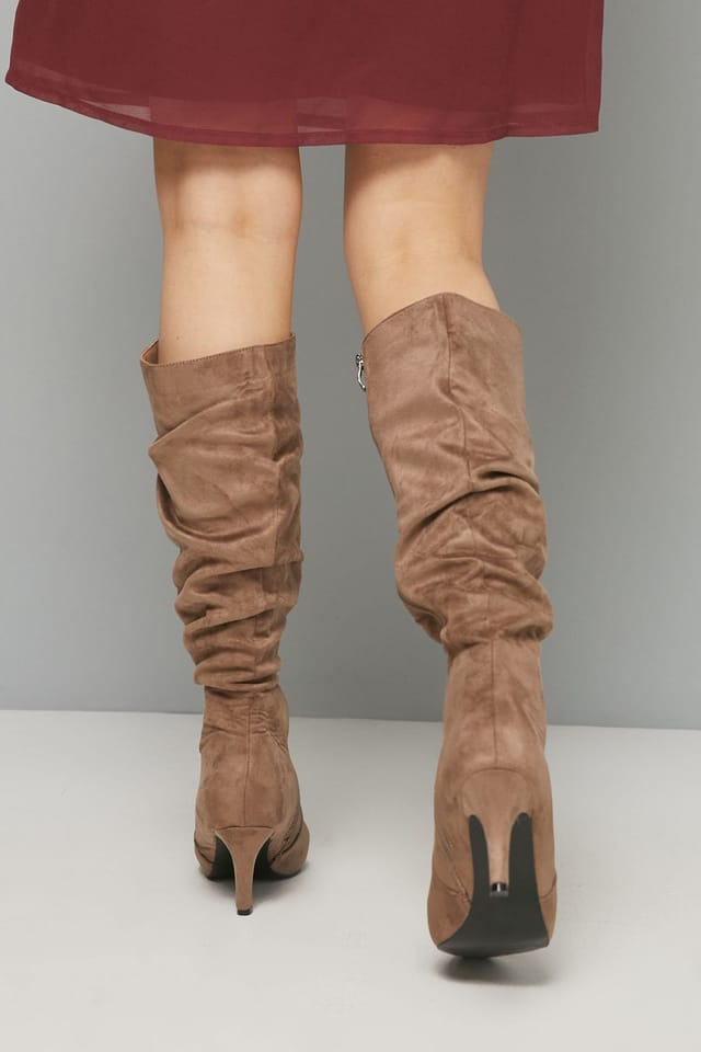 Wallis Wallis Women's Hista Ruched Mid Heel Pointed Knee Boots in Taupe - 2