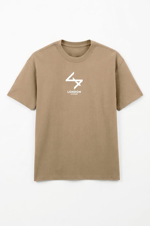 LONDON ATTITUDE LONDON ATTITUDE Men's Japanese inspired Oversized Heavyweight Cotton T-Shirt in Light Sand - 3